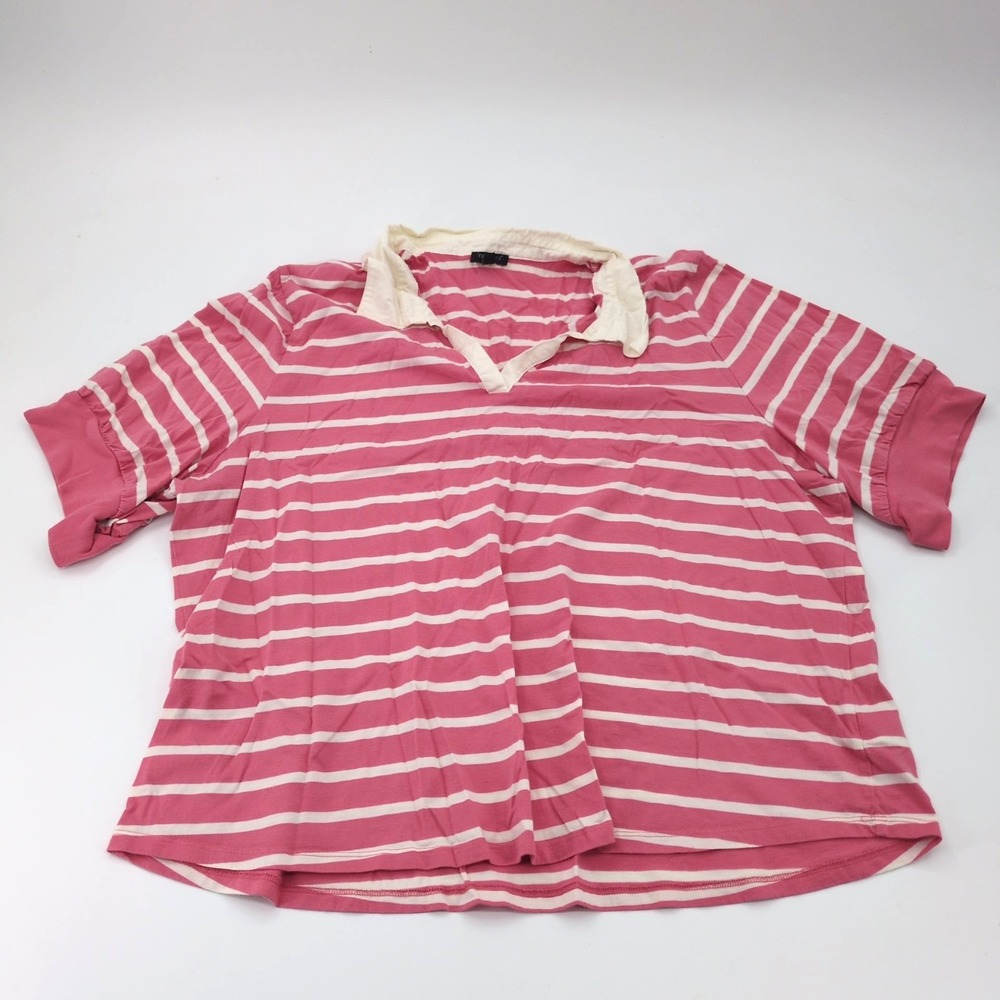 Talbots Women's Size 3X Plus Polo Shirt Pink White Striped Short Sleeve Cotton